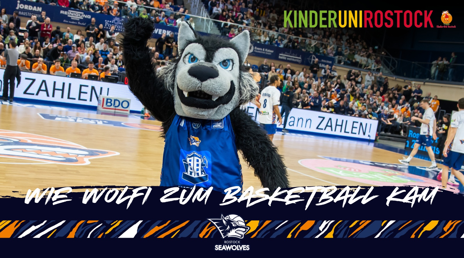 Bühne frei für Wolfi! Kinder-Uni Rostock mit den Rostock Seawolves